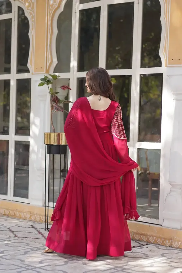 Maroon_Red_Attractive_Sequins_Embroidery_Work_Gown_And_Dupatta_For_Women