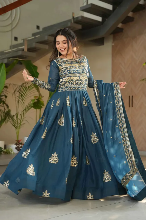 Teal_Blue_Gown_With_Zari_Sequins_Embroidery_And_Dupatta_For_Women