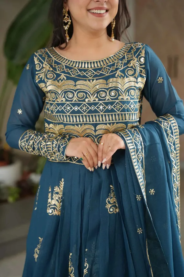 Teal_Blue_Gown_With_Zari_Sequins_Embroidery_And_Dupatta_For_Women