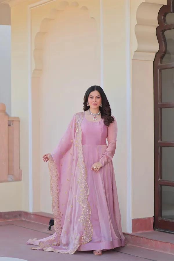 Shiny_Baby_Pink_Designer_Fendi_Chiffon_Gown_With_Embroidery_Work_Dupatta_For_Women