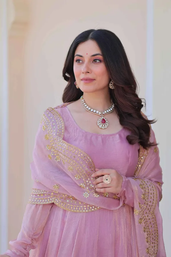 Shiny_Baby_Pink_Designer_Fendi_Chiffon_Gown_With_Embroidery_Work_Dupatta_For_Women