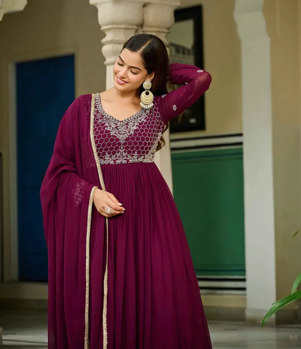 Dark_Maroon_Gown_With_Beads_Embroidery_Work_For_Women