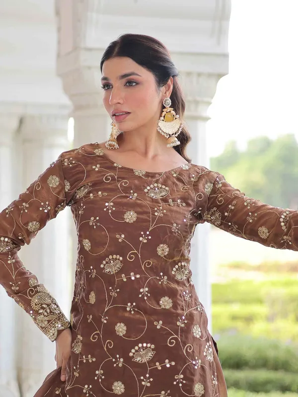 Shiny_Brown_Silk_Sharara_Suit_With_Embroidery_Work_For_Women