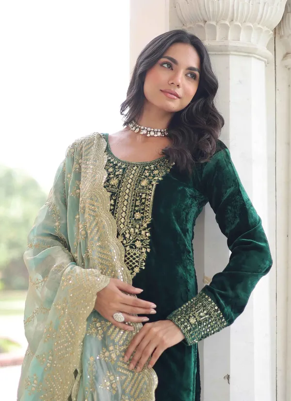 Dark_Green_Velvet_Embroidery_Work_Salwar_Suit_For_Women
