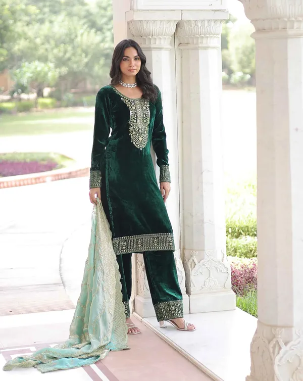Dark_Green_Velvet_Embroidery_Work_Salwar_Suit_For_Women