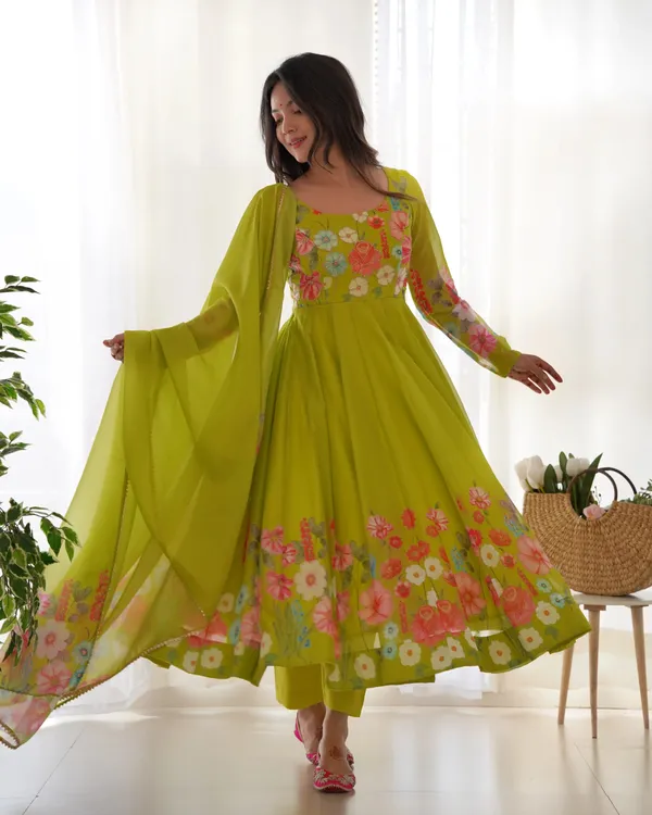 Liril_Green_Organza_Multi_Color_Floral_Print_Gown_With_Dupatta_For_Women