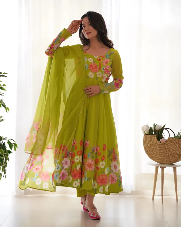 Liril_Green_Organza_Multi_Color_Floral_Print_Gown_With_Dupatta_For_Women