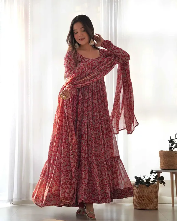 Maroon_Georgette_Kalamkari_Print_Anarkali_Gown_With_Dupatta_For_Women