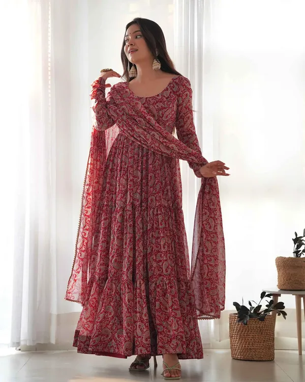 Maroon_Georgette_Kalamkari_Print_Anarkali_Gown_With_Dupatta_For_Women
