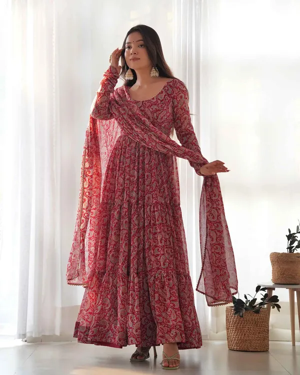 Maroon_Georgette_Kalamkari_Print_Anarkali_Gown_With_Dupatta_For_Women