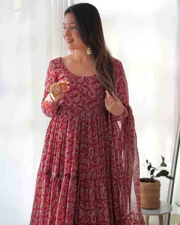 Maroon_Georgette_Kalamkari_Print_Anarkali_Gown_With_Dupatta_For_Women