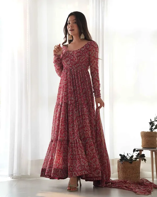 Maroon_Georgette_Kalamkari_Print_Anarkali_Gown_With_Dupatta_For_Women