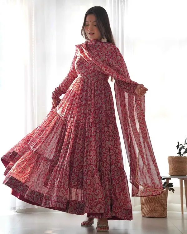 Maroon_Georgette_Kalamkari_Print_Anarkali_Gown_With_Dupatta_For_Women