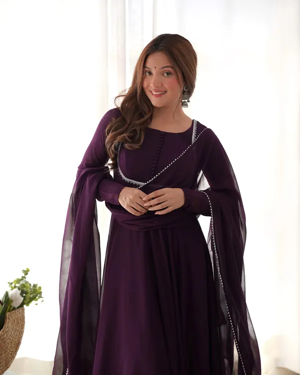 Grape_Wine_Designer_Georgette_Gown_With_Dupatta_For_Women