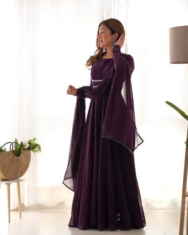Grape_Wine_Designer_Georgette_Gown_With_Dupatta_For_Women