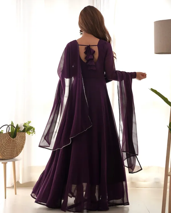Grape_Wine_Designer_Georgette_Gown_With_Dupatta_For_Women