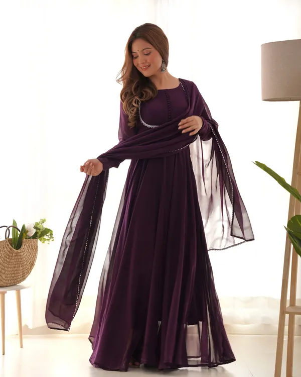 Grape_Wine_Designer_Georgette_Gown_With_Dupatta_For_Women