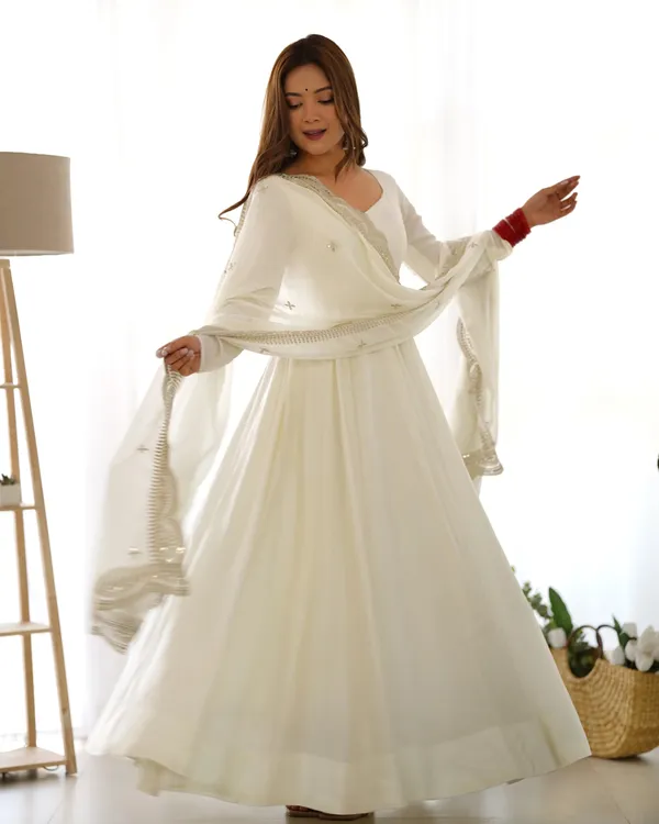 Off_White_Silk_Anarkali_Gown_With_Georgette_Embroidery_Work_Dupatta_For_Women