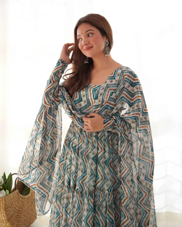 Light_Blue_Georgette_Zigzag_Print_Three_Layered_Gown_With_Dupatta_For_Women