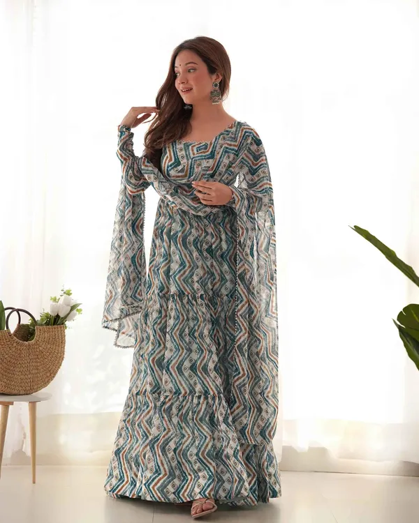 Light_Blue_Georgette_Zigzag_Print_Three_Layered_Gown_With_Dupatta_For_Women