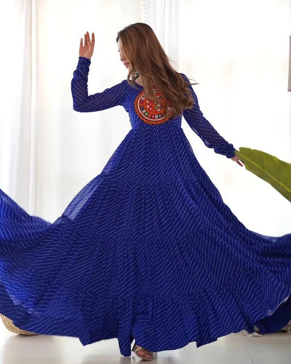 Royal_Blue_Leheriya_Print_With_Gamthi_Patch_Work_Navratri_Gown_For_Women