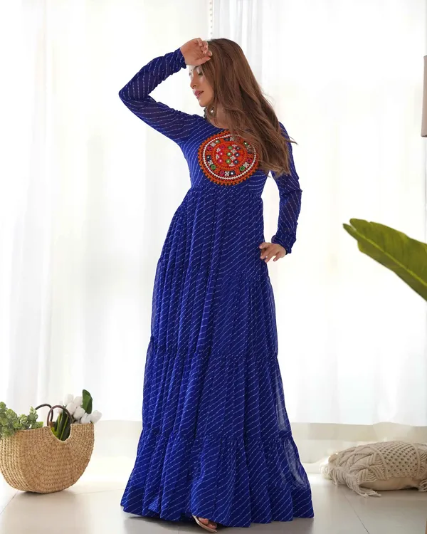 Royal_Blue_Leheriya_Print_With_Gamthi_Patch_Work_Navratri_Gown_For_Women