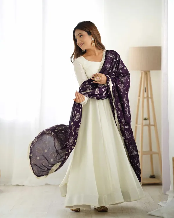 Wine_And_Off_White_Vichitra_Silk_Gown_With_Heavy_Embroidery_Work_Dupatta_For_Women