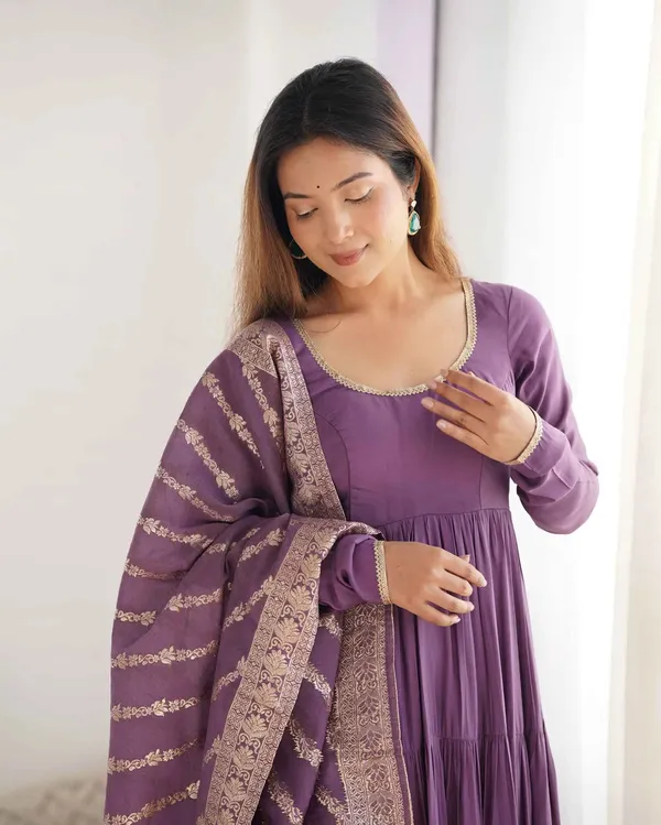 Mauve_Purple_Silk_Gown_With_Jacquard_Banarasi_Dupatta_For_Women