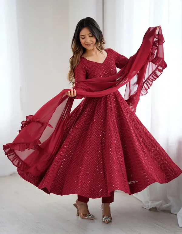 Maroon_Lucknowi_Sequins_Work_Gown_For_Women