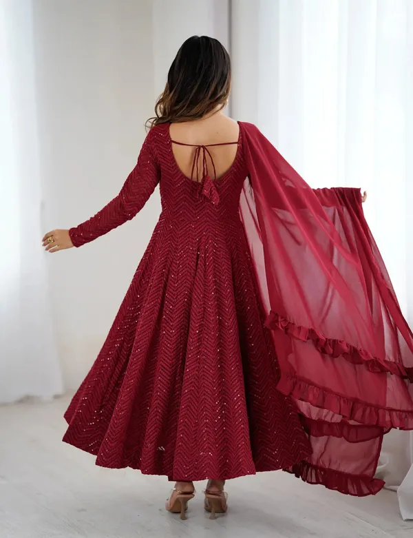 Maroon_Lucknowi_Sequins_Work_Gown_For_Women