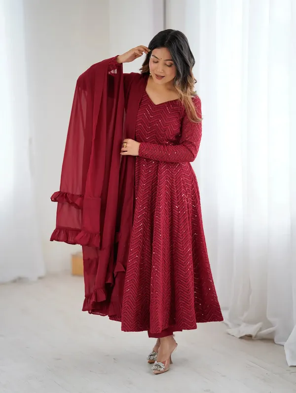 Maroon_Lucknowi_Sequins_Work_Gown_For_Women