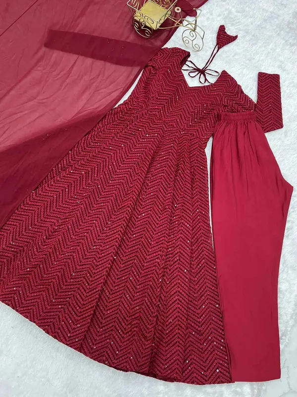 Maroon_Lucknowi_Sequins_Work_Gown_For_Women