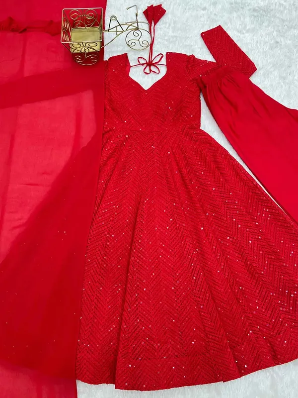 Red_Lucknowi_Sequins_Work_Gown_For_Women