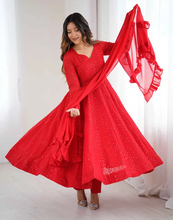 Red_Lucknowi_Sequins_Work_Gown_For_Women