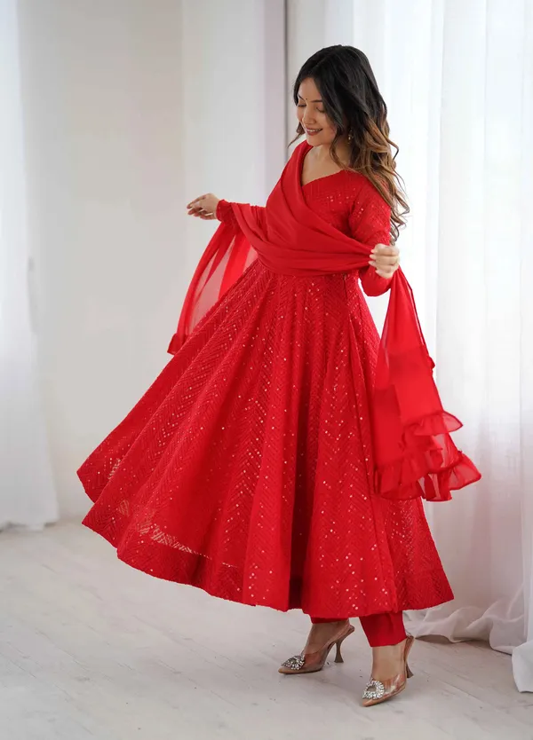 Red_Lucknowi_Sequins_Work_Gown_For_Women