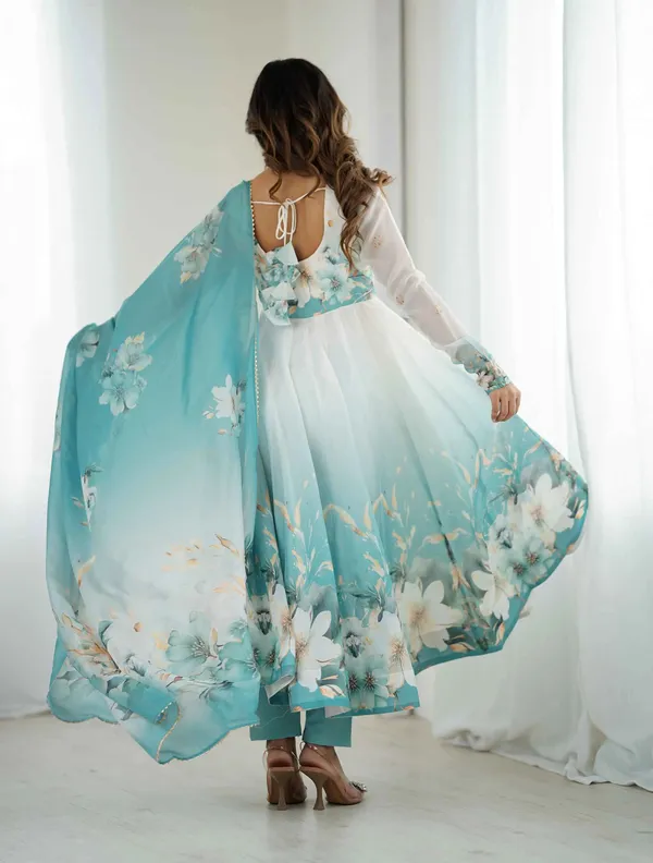 Sky_Blue_Floral_Print_Organza_Gown_For_Women