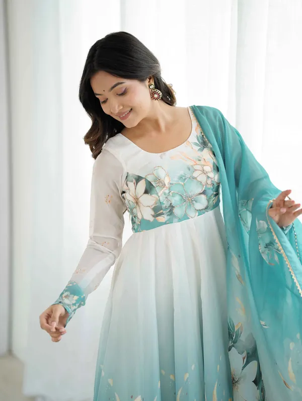 Sky_Blue_Floral_Print_Organza_Gown_For_Women