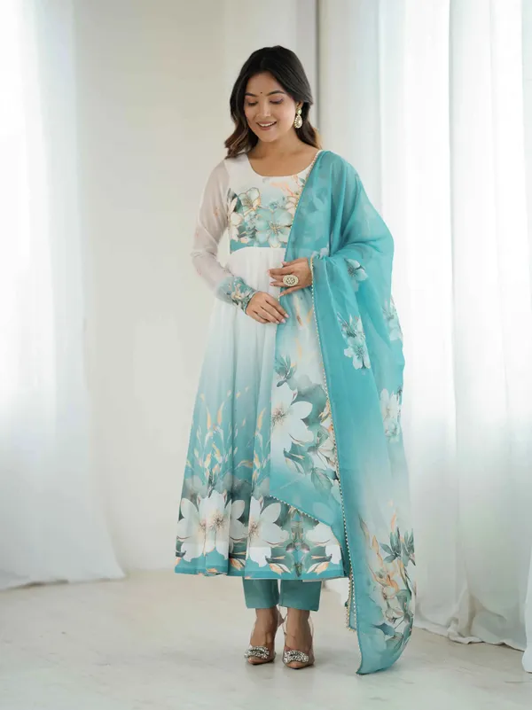 Sky_Blue_Floral_Print_Organza_Gown_For_Women