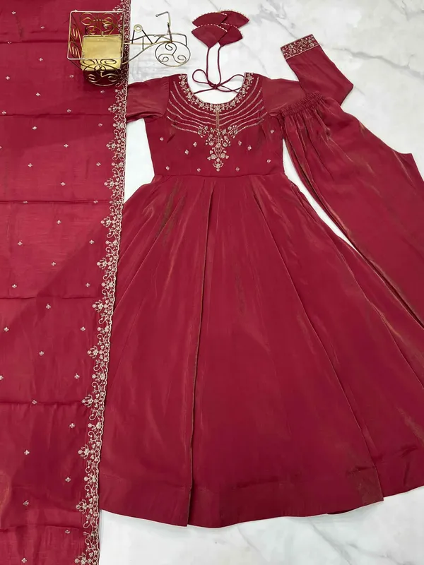 Dusty_Red_Silk_Gown_With_Beads_Hand_Work_For_Women