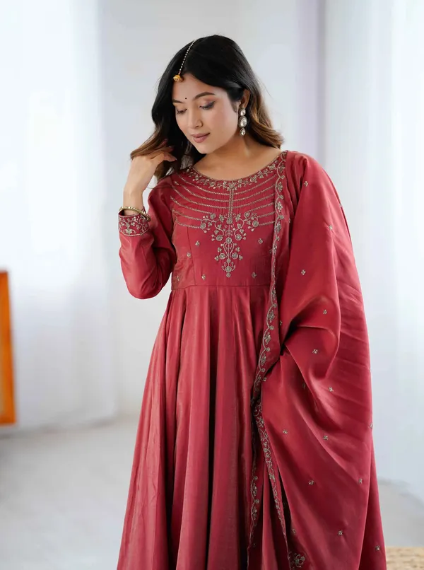 Dusty_Red_Silk_Gown_With_Beads_Hand_Work_For_Women