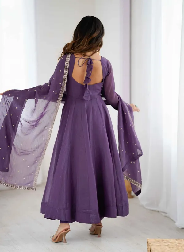 Plum_Purple_Crunchy_Silk_Embroidery_Gown_For_Women