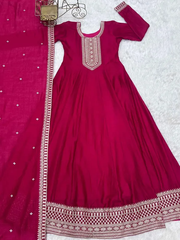 Rani_Pink_Silk_Embroidery_Work_Gown_For_Women