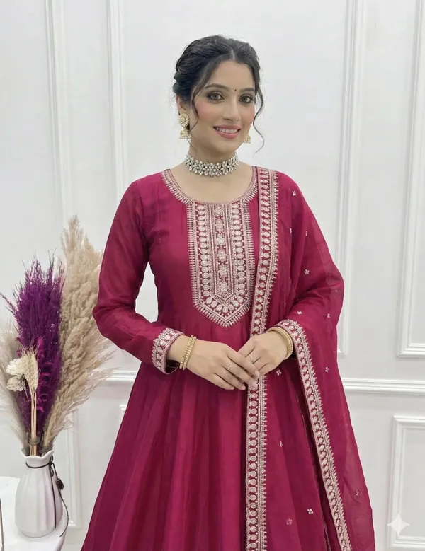 Rani_Pink_Silk_Embroidery_Work_Gown_For_Women