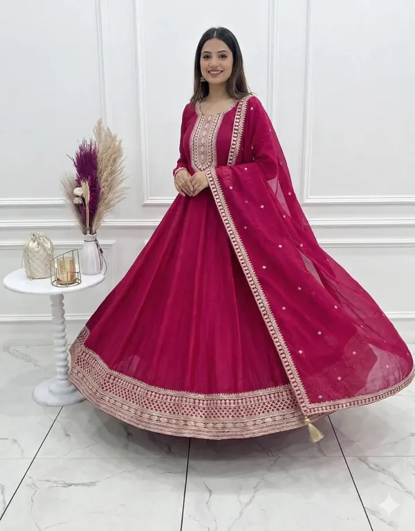 Rani_Pink_Silk_Embroidery_Work_Gown_For_Women
