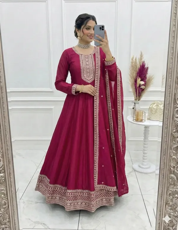 Rani_Pink_Silk_Embroidery_Work_Gown_For_Women
