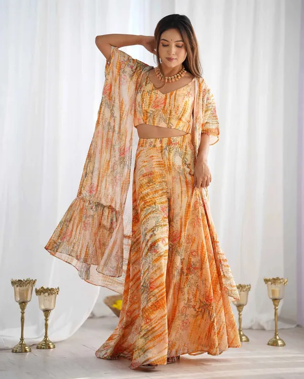Yellow_Georgette_Indo_Western_With_Shrug_For_Women