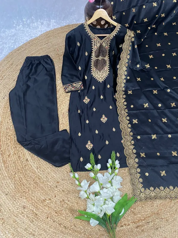 PURE_MALAY_SATIN_SILK_with_embroidery_with_Diamond_work__kurti_Suit