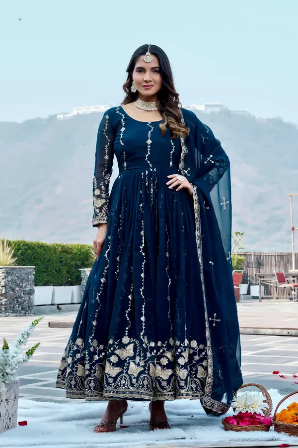 Premium_Designer_Dark_Teal__Colour_Fox_Georgette_Gown_with_Dupatta