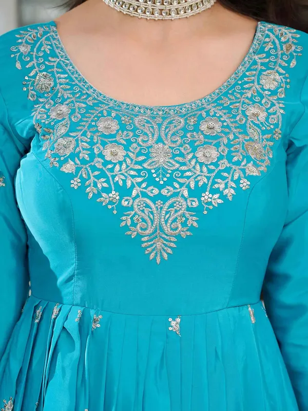 Bondi_Blue_Sequins_Embroidery_Work_Silk_Gown_And_Dupatta_For_Women