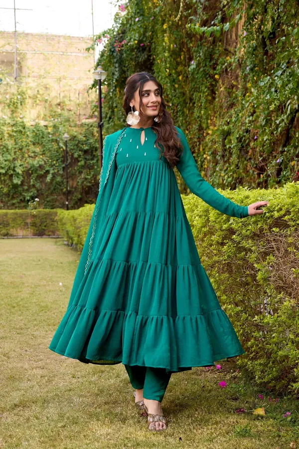 Dark_Teal_Flared_Gown_With_Foil_Work_For_Women